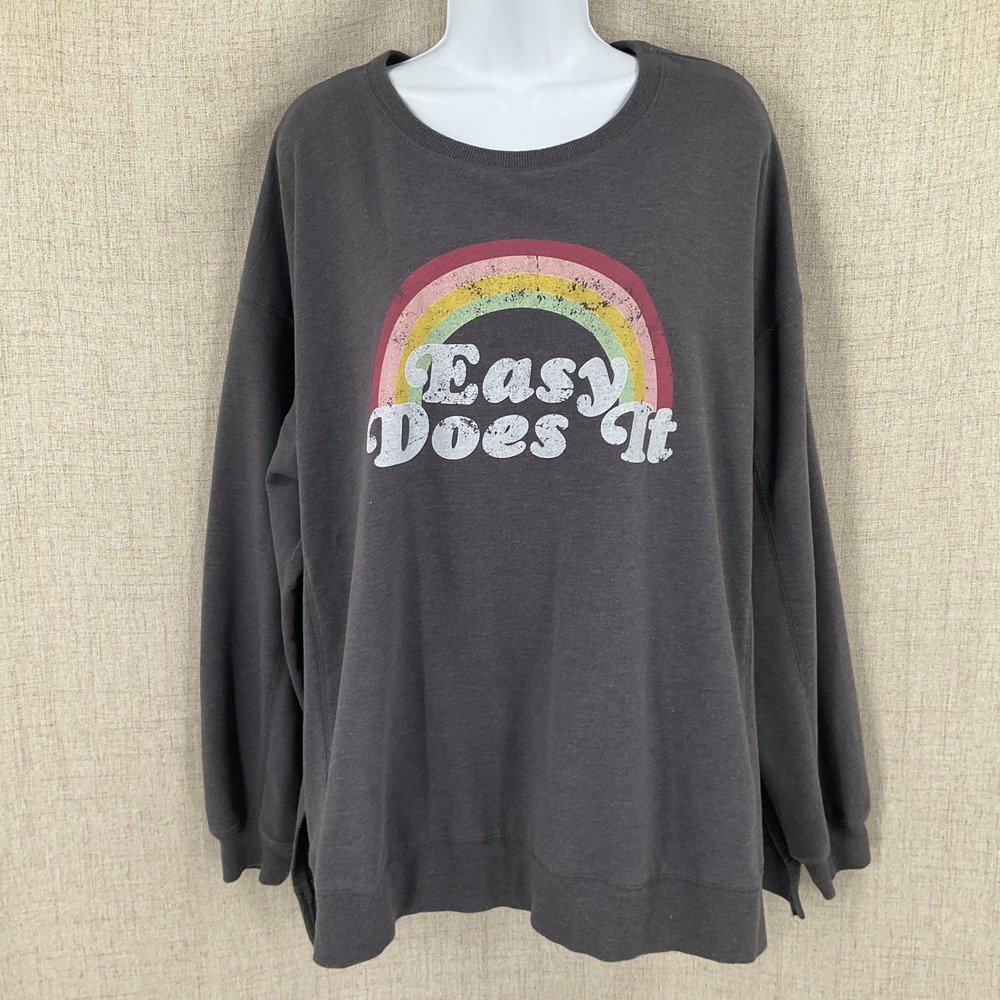 Wildfox Graphic Sweatshirt Womens XXL Grey Rainbow Easy Does It Oversized Boho